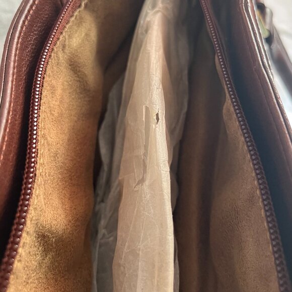 NWT Liz Claiborne Shoulder Caramel Brown Leather Satchel Purses - Picture 5 of 7